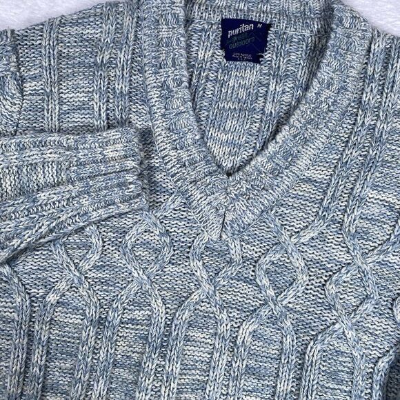 Vintage‎ Puritan Great Outdoors Cable Knit V-Neck Blue Sweater Pullover Medium - Picture 1 of 6